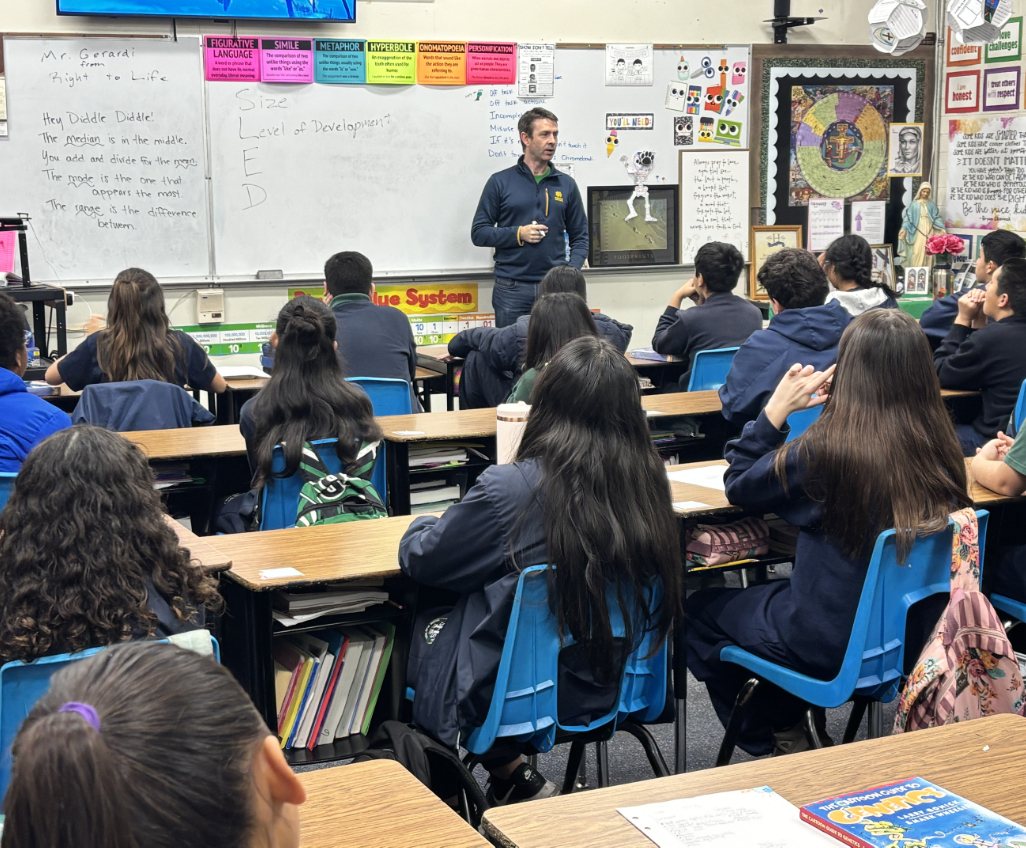 A Right to Life speaker presenting to a classroom of students